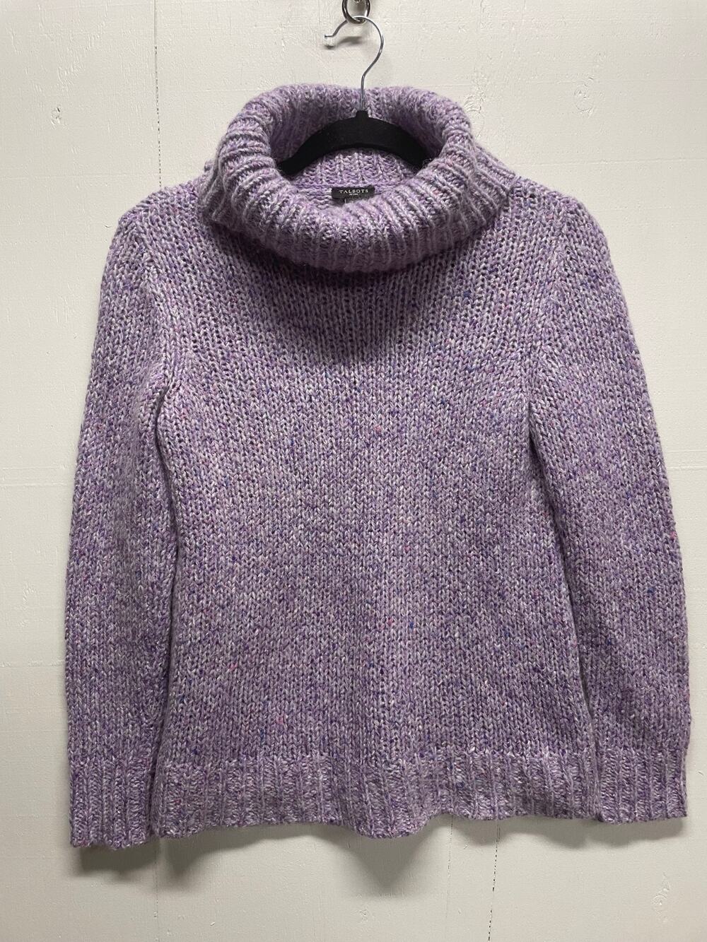 Talbots Petites Womens Turtleneck Sweater Size Mp Medium Purple Wool Silk Mohair